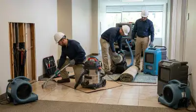 Canton, MI technicians clean up burst pipe water damage with extraction and drying equipment