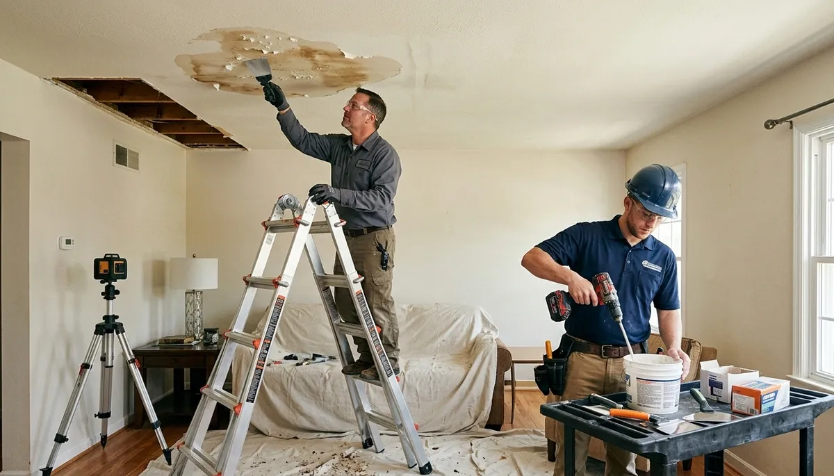 Ceiling water damage repair in Canton, MI for stained, sagging homes needing fast moisture assessment