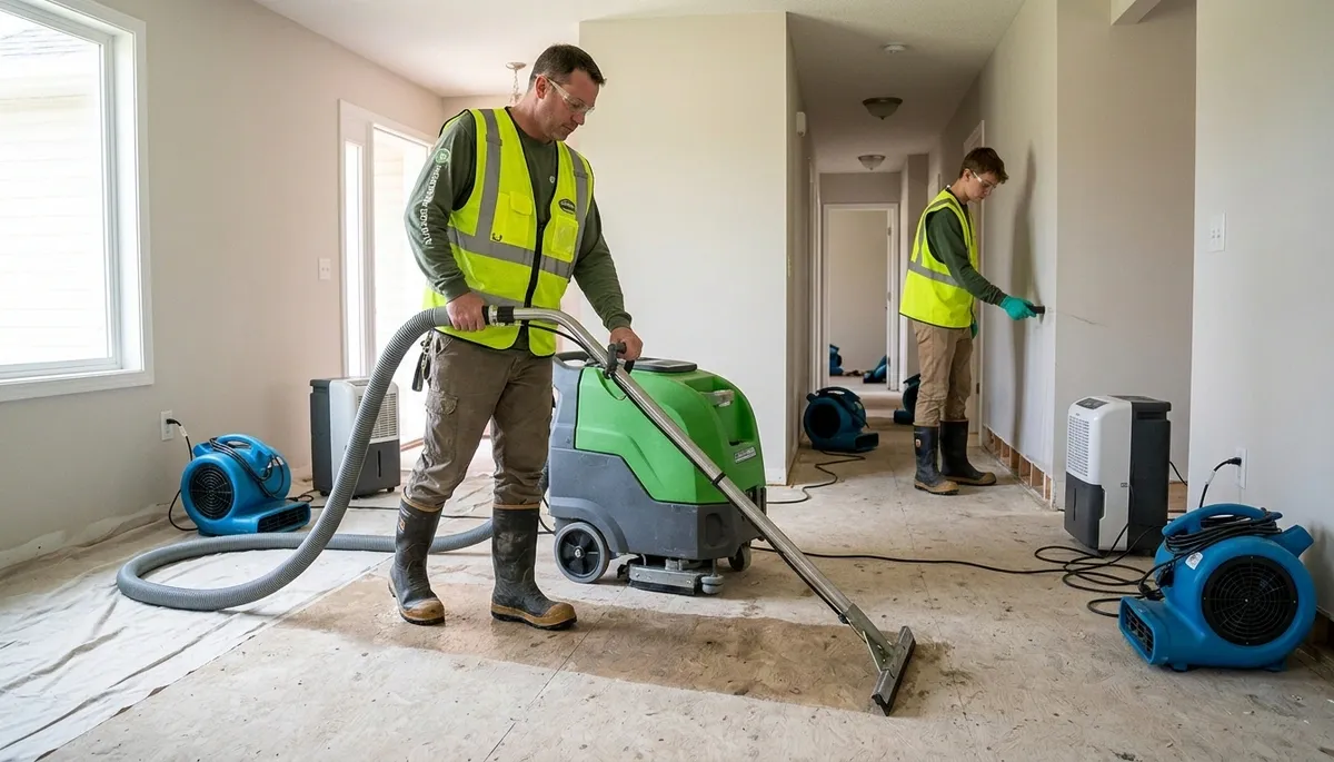 Canton, MI water damage team removing flood water from a home with professional extraction equipment