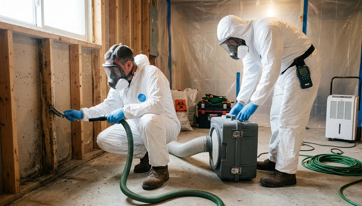 Canton, MI mold removal team inspecting water-damaged home for 24/7 remediation