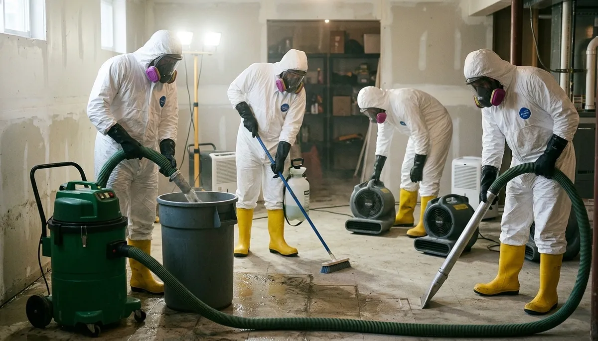 Sewage cleanup crew restoring a Canton, MI home after a sewage backup