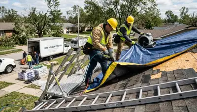 Storm damage restoration crew in Canton, MI repairing water damage after roof leak and flooding
