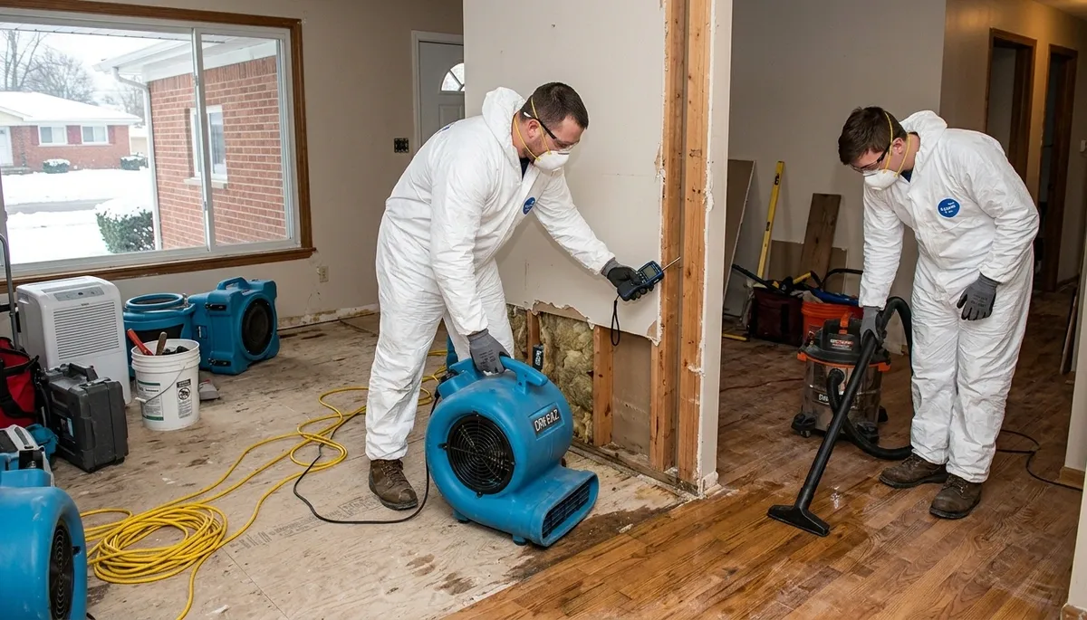 Water damage restoration team in Canton, MI helping repair a flooded property