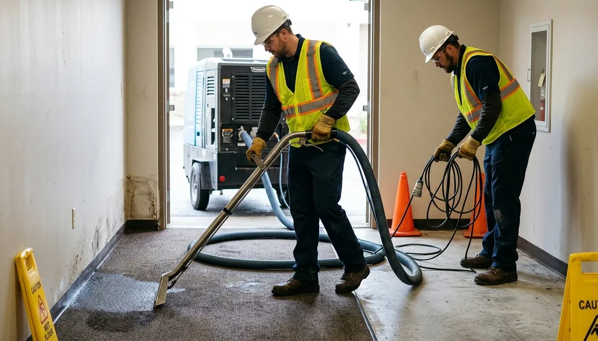 Water extraction crew removing standing water from a Canton, MI home after water damage